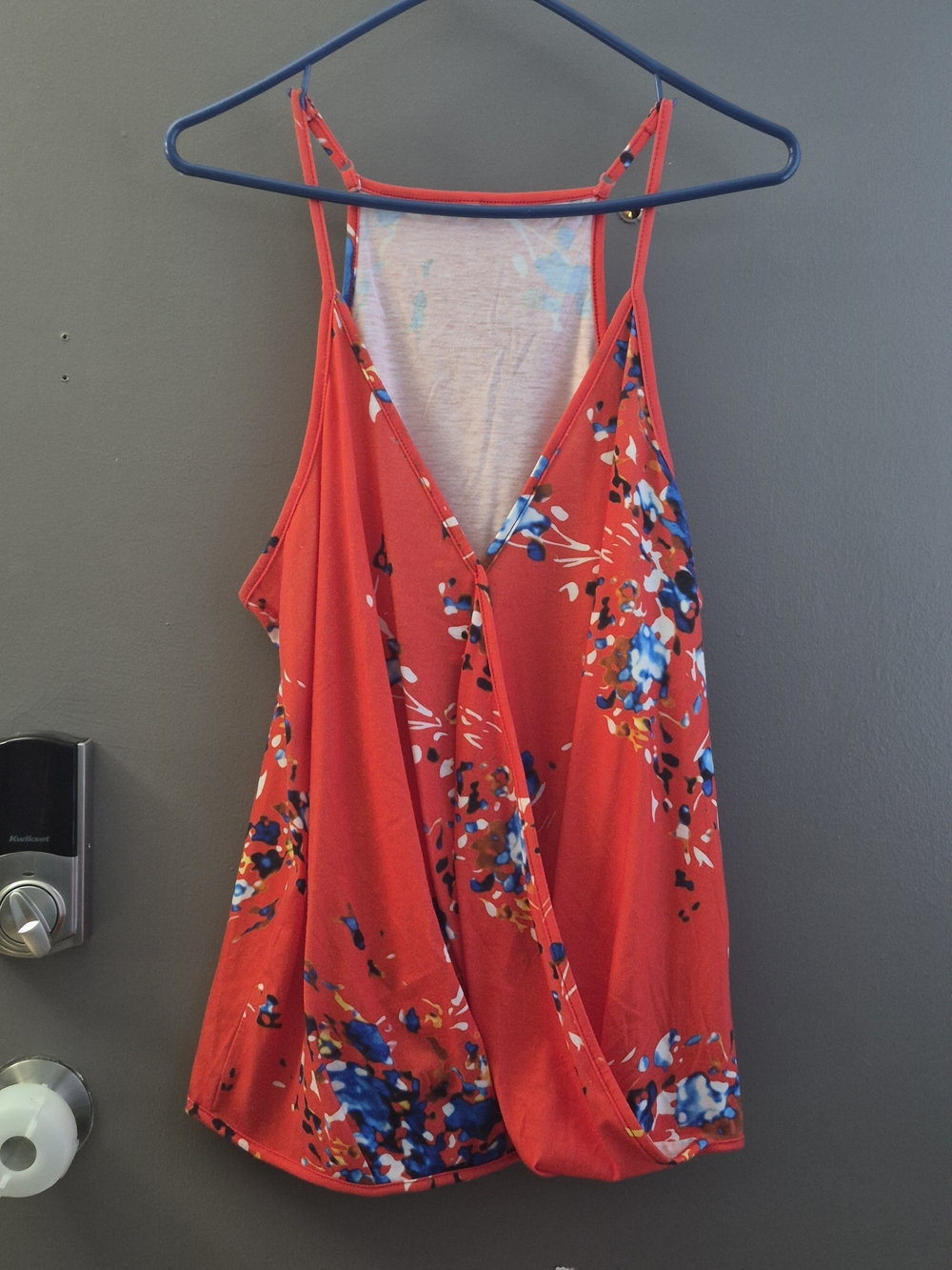 Red Floral Surplice Cami Tank Top With Adjustable Straps